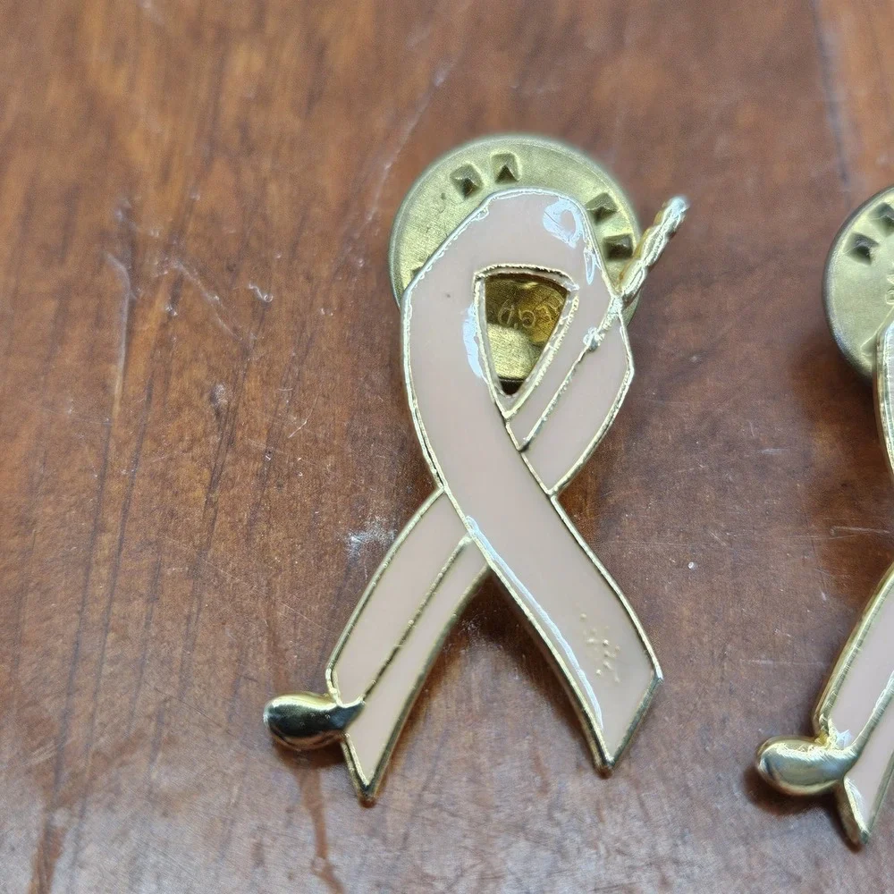 Pink Ribbon Breast Cancer‎ Awareness Golf Club Lapel Pin Gold Tone Set Of 3